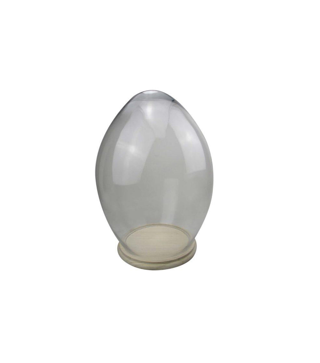 Glass Egg Dome with Wood Base