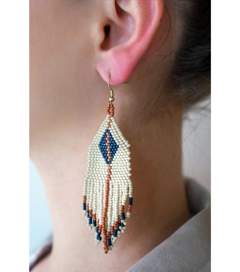 Diamond w/Stripe Fringe Seed Bead Earring